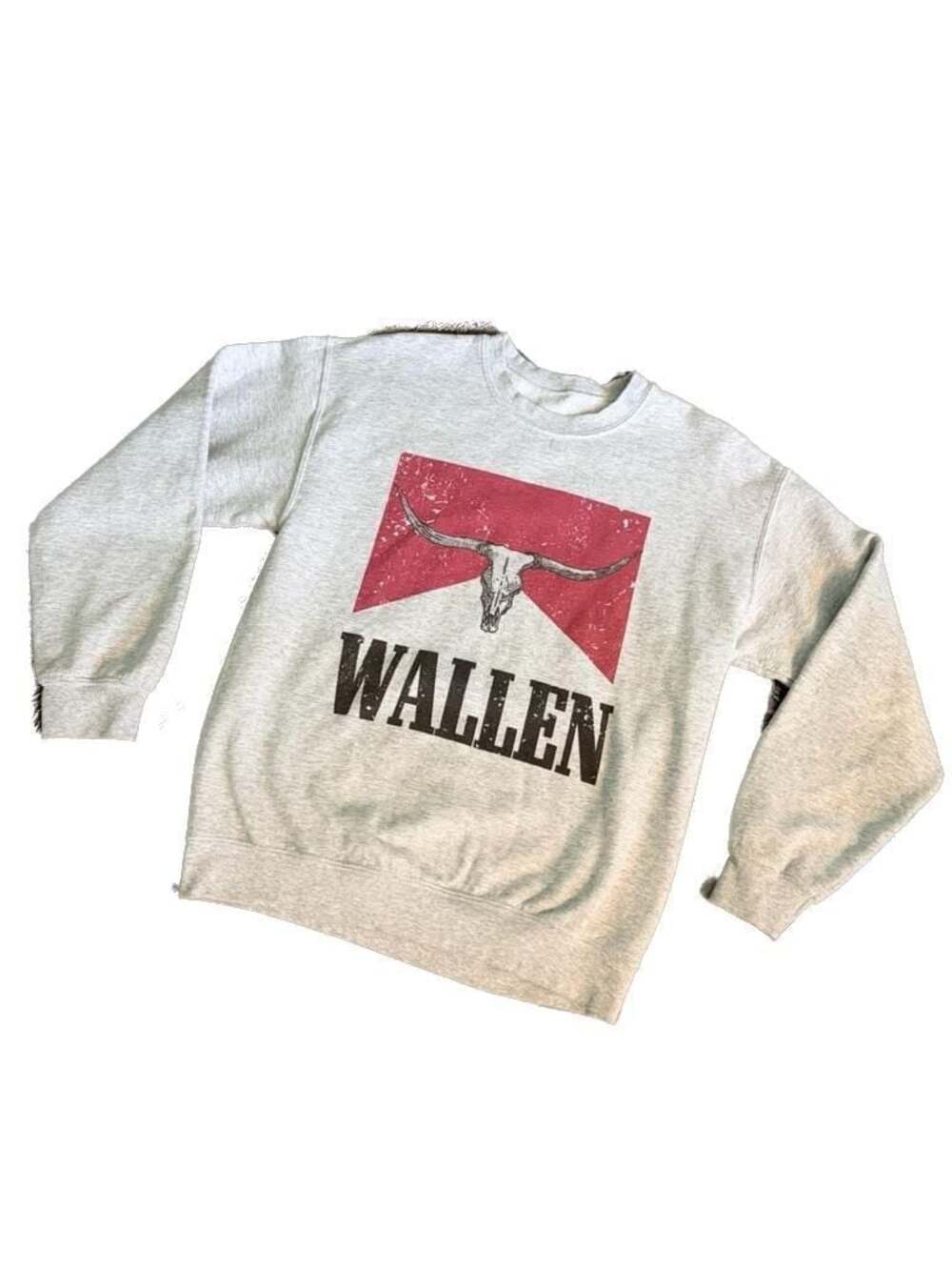 Morgan Wallen Marlboro Style Longhorn Skull Grey Crewneck Sweatshirt Size Medium